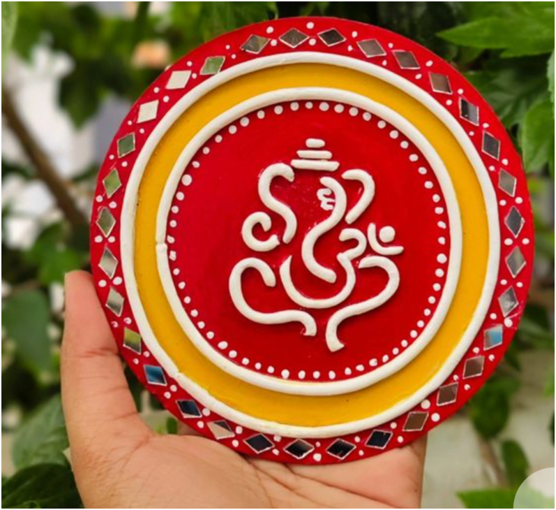 Handmade Lord Ganesha Round Wall Art | Traditional Indian Home Decor